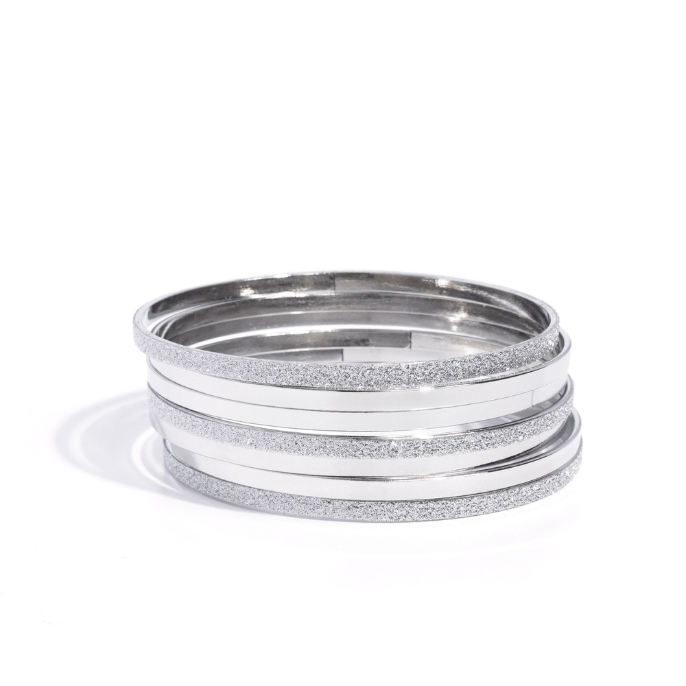 Grungy Glitter Paparazzi Shimmering Silver Bracelet Set Fashion Jewelry